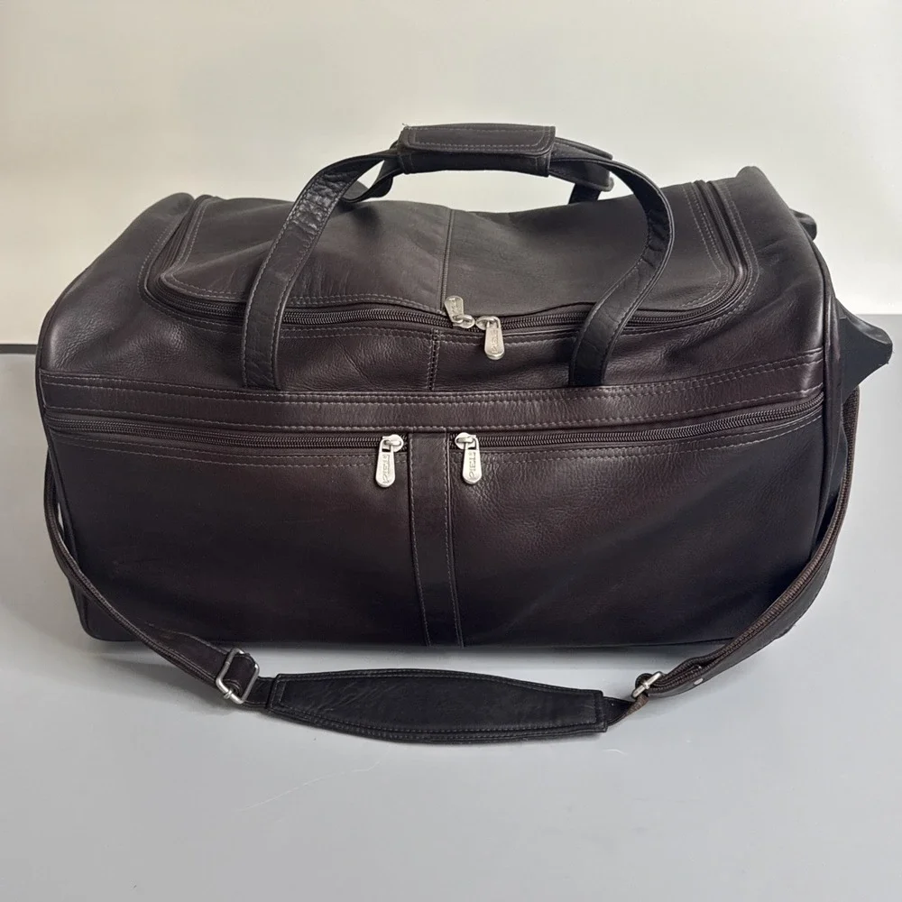 Piel Leather Duffel On Wheels - Brown - 21.5x10.5x10